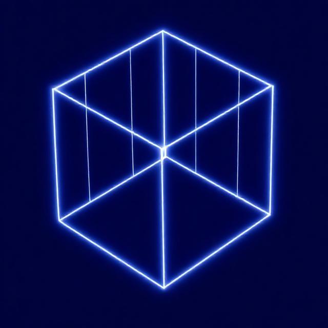 3D wireframe cube white neon lines